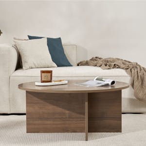 Table basse ronde minimaliste - effet bois de noyer MARFA